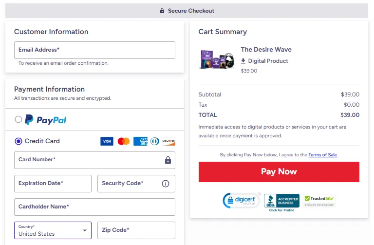 The Desire Wave Checkout Page